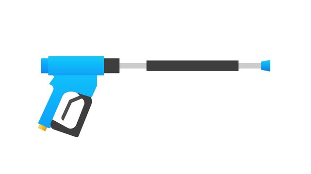 Animated pressure washer gun assembling on white background