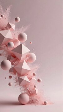 abstract digital art piece pink background features group pink geometric shapes including triangles squares rectangles scattered randomly across shapes different sizes shapes being larger others