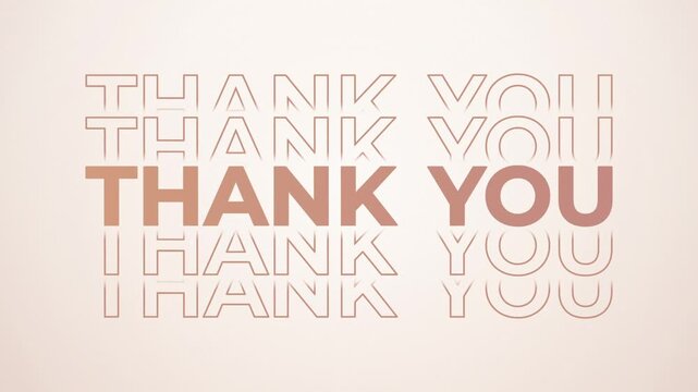 Thank you kinetic typography with repeating rose gold outline text on a soft cream background