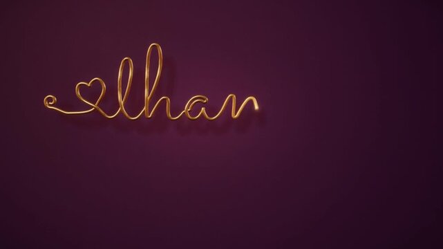 Golden wire thank you script with heart flourishes draws itself on a burgundy background