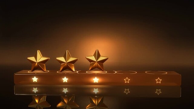 Five gold stars drop onto a glowing rating bar and a 5.0 score appears, seamless loop