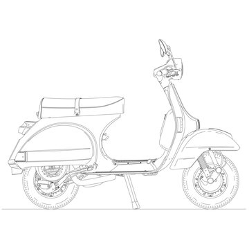 Classic Italian-designed vintage scooter motorcycle from the 1960s, vector line art illustration