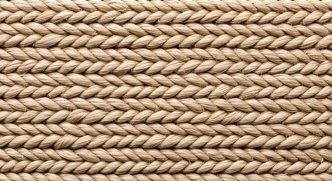 Rope texture background showing a detailed pattern of thick natural braided brown fibers arranged in horizontal parallel woven rows