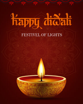 diwali  card with burning candle