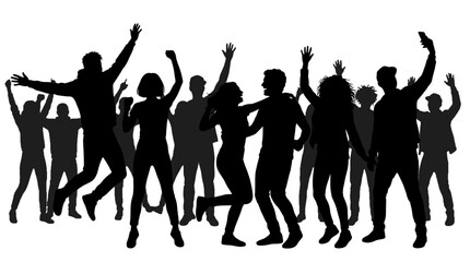 Fototapeta premium Silhouettes of happy people dancing at a party.