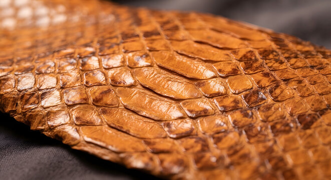 Macro close up of brown python snakeskin leather texture