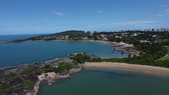 Aerial Drone View of Praia dos Adventistas in Praia do Morro, Guarapari