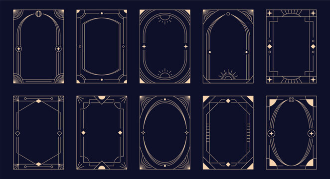 Celestial Frame Art Deco Border Set Line Art