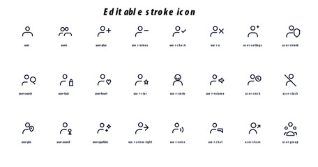 Obraz premium People and team icon set featuring user, group, plus, minus, check, lock, heart, search, star, and shield symbols