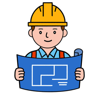 Illustration of Construction Worker Holding Blueprints