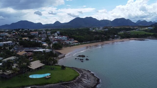 Aerial Drone View of Praia dos Adventistas in Praia do Morro, Guarapari