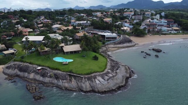 Aerial Drone View of Praia dos Adventistas in Praia do Morro, Guarapari