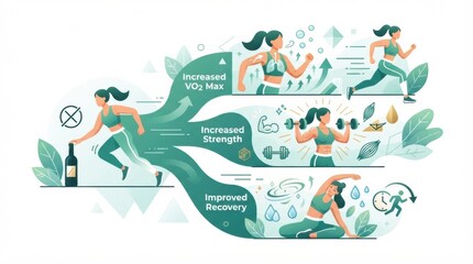 Fototapeta premium Various athletic activities promoting health and fitness. It contrasts alcohol use with the benefits of a sober lifestyle for performance.
