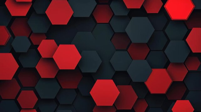 Red and Gray Hexagonal Pattern: An abstract, geometric pattern composed of interlocking hexagonal shapes in striking shades of red and deep gray, creating a modern and visually dynamic background.