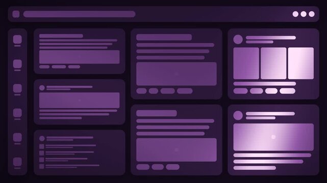 Skeleton Loading UI Placeholder Cards With Shimmer Sweep Seamless Loop in bright plum tones