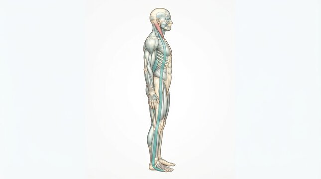 The lateral line anatomy. It highlights fascia connective tissue and myofascial networks in the human body.