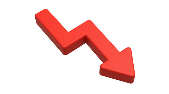Red 3D arrow pointing downwards, decline concept