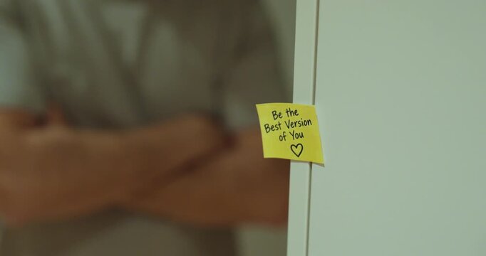 Inspirational sticky note saying Be the Best Version of You with a person in the background.
