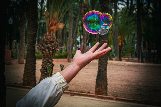 soap bubbles in the hands