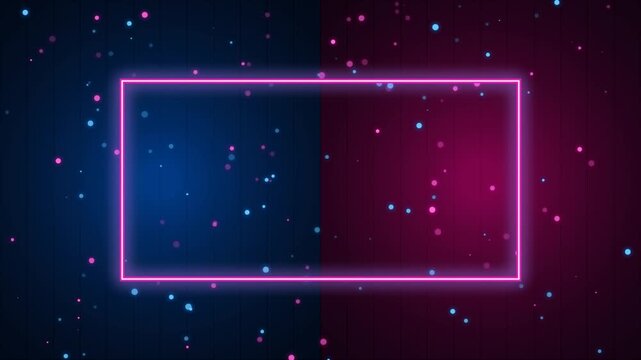 Neon Frame, Glowing Rectangle with Starry Background, Futuristic Design, Digital Art, Abstract Illustration