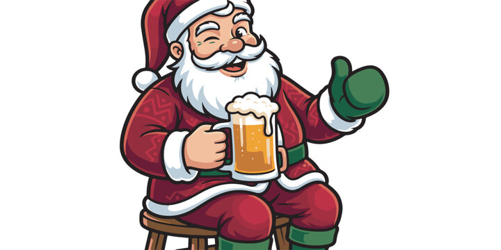 Festive Santa Claus Drinking Beer Vector Character