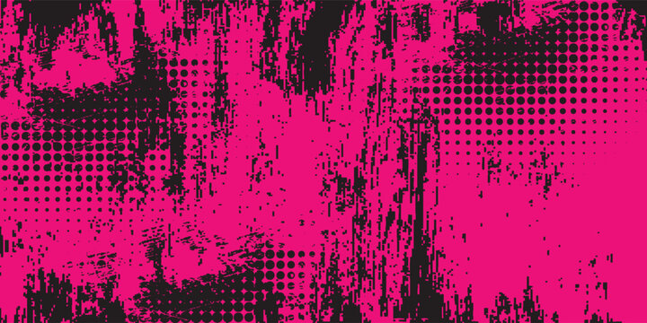 Pink and black grunge halftone background with distressed texture