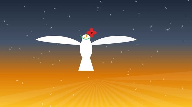 Minimalist Vector Animation of White Dove Carrying Olive Branch and Poppy with Seamless Loop, Remembrance Day Campaign