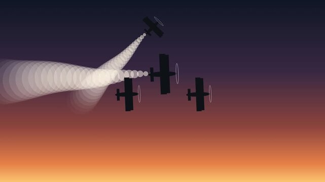Flat Vector Style Biplane Missing Man Flyover with Smoke Trails, Memorial and Aviation Tribute Digital Campaign.