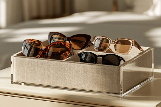 Elegant Eyewear Storage Organizer with Four Sunglasses