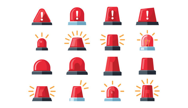 Red emergency siren light vector set with warning alert flashers isolated on a white background