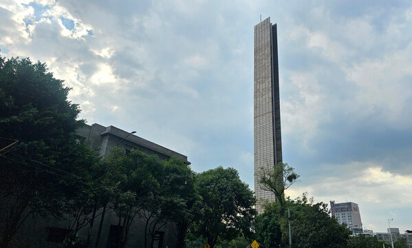 Mexico City, Mexico - August 3, 2026: Estela de Luz or Monument to the Bicentennial of Independence on CDMX's Paseo de la Reforma. A steel tower covered by translucent quartz panels