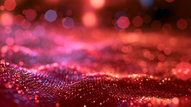 Pink abstract background features hexagon lights and waves in a flowing design Generative AI