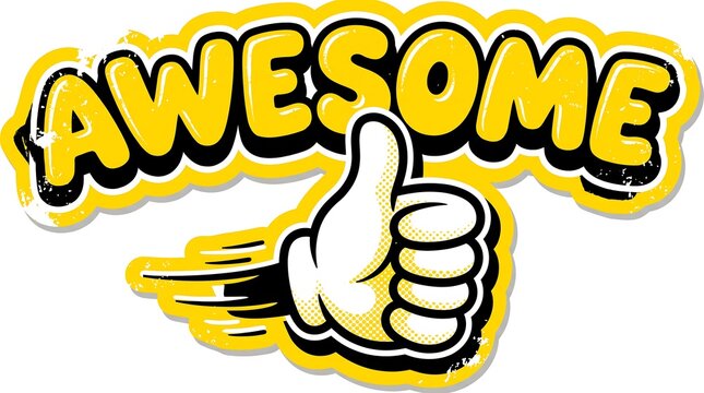 A cartoon illustration shows a hand giving a thumbs up gesture with yellow text behind it.
