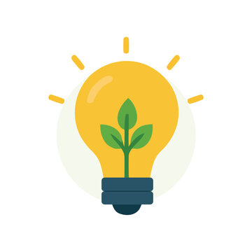 Green energy light bulb icon with sprout inside circle, eco-friendly idea and sustainable innovation concept vector illustration isolated on white background