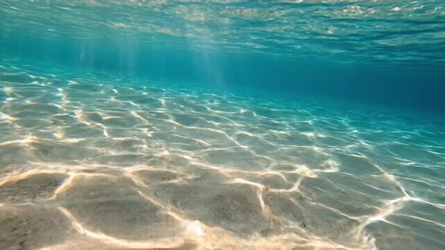 Underwater Sunbeams Over Sandy Seabed in Clear Turquoise Water