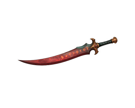 Blood-red curved sword with golden embellishments