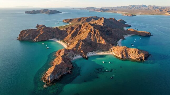 Aerial panoramic view captured over scenic espiritu santo island mexico