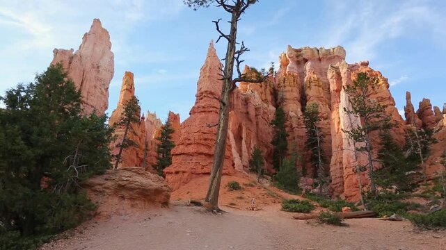 Rock spires known as hoodoos seen from the Queen's Garden Trail in Bryce Canyon National Park, Utah