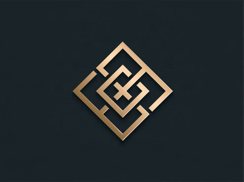 Gold geometric diamond interlocking logo on dark background

Luxury gold geometric emblem with interlocking diamond lines forming a modern minimal monogram on dark matte background. 