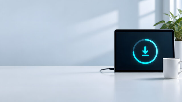 Laptop software update banner with wide copy space