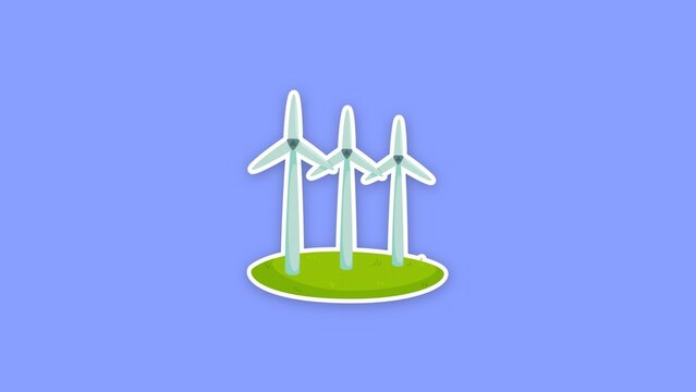 Eco Friendly Sticker / Three Wind Turbines on Green Hill, Sticker Reveal for Renewable Energy Explainers, Green Business Promos and Eco Presentations / Horizontal / Part 08