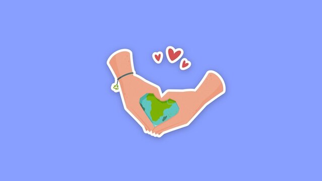 Eco Friendly Sticker / Hands Forming a Heart Around Heart Shaped Earth with Love Hearts, Sticker for Earth Day, Charity and Eco Awareness Videos / Horizontal / Part 30