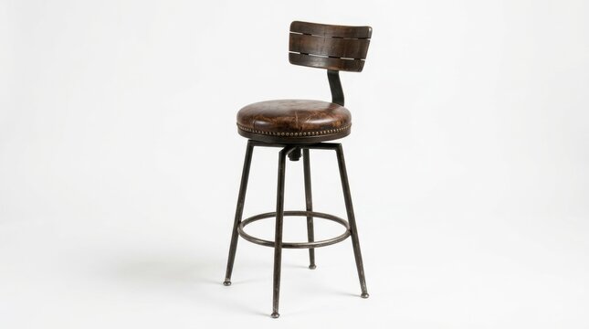 Vintage bar stool stands isolated clearly against plain white background