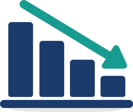 Declining Bar Graph with Downward Arrow