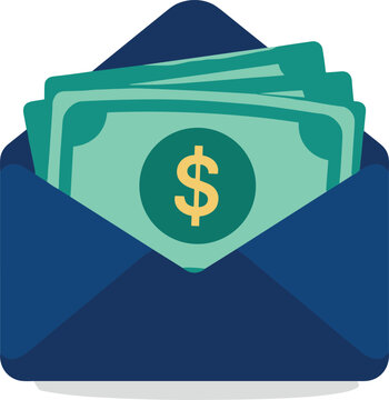 Money in Blue Envelope with Dollar Sign