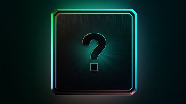 Premium 3D Mystery Game Tile with Neon Green Question Mark and Dark Metallic Frame