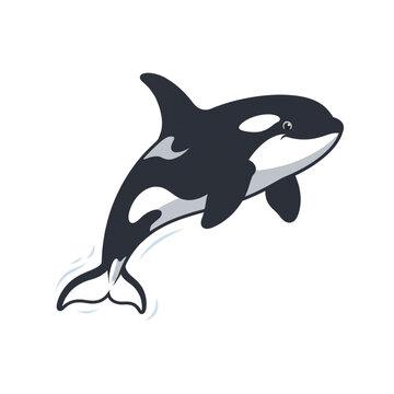 Cute orca killer whale jumping isolated on white background, cute ocean marine life vector illustration. 