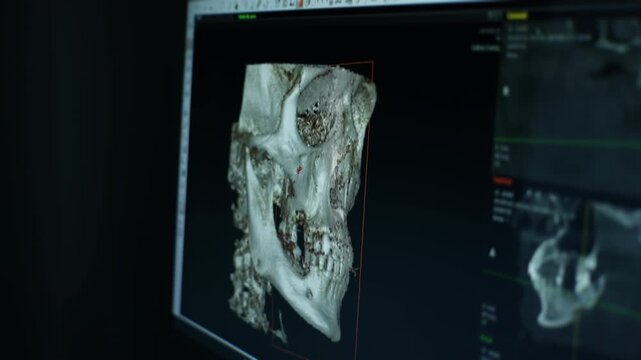3D Skull Reconstruction Rotating On Medical Screen