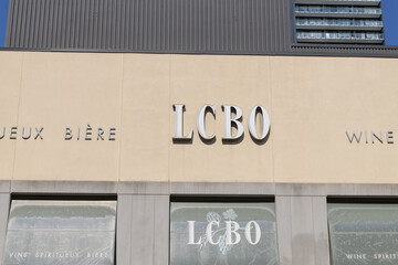 Obraz premium business signage outside LCBO, a liquor store chain, located here at 222 Front St E, Toronto