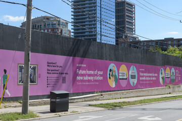 Obraz premium construction site of Ontario Line, Corktown station now Distillery District station, at King Street East and Berkeley Street, Toronto